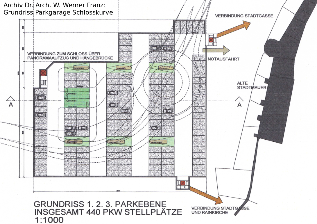 Grundriss Parkgarage unter Reischacherstrasse - Schlosskurve