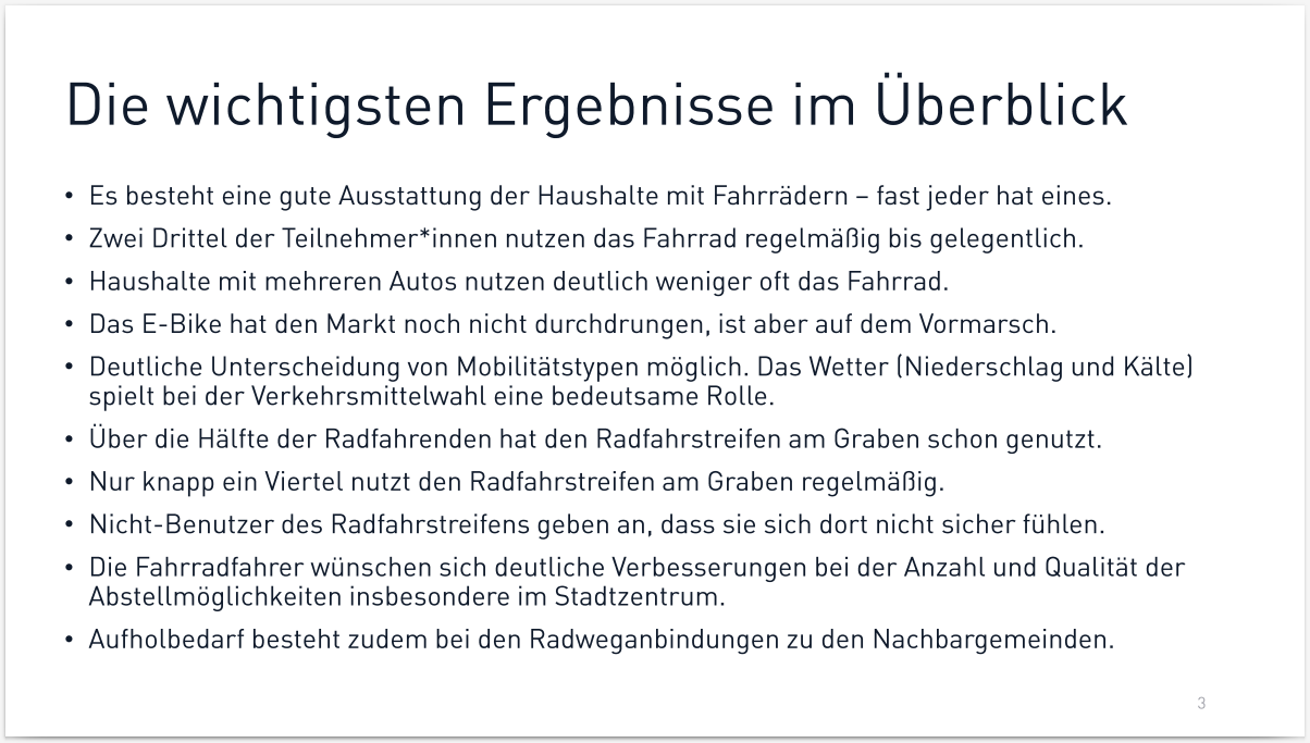 Ergebnisse der Umfrage zur Radmobilität in Bruneck