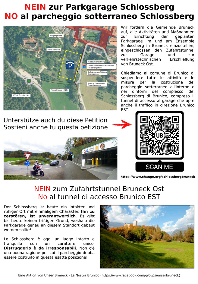 NEIN zur Parkgarage Schlossberg und Zufahrtstunnel Bruneck OST